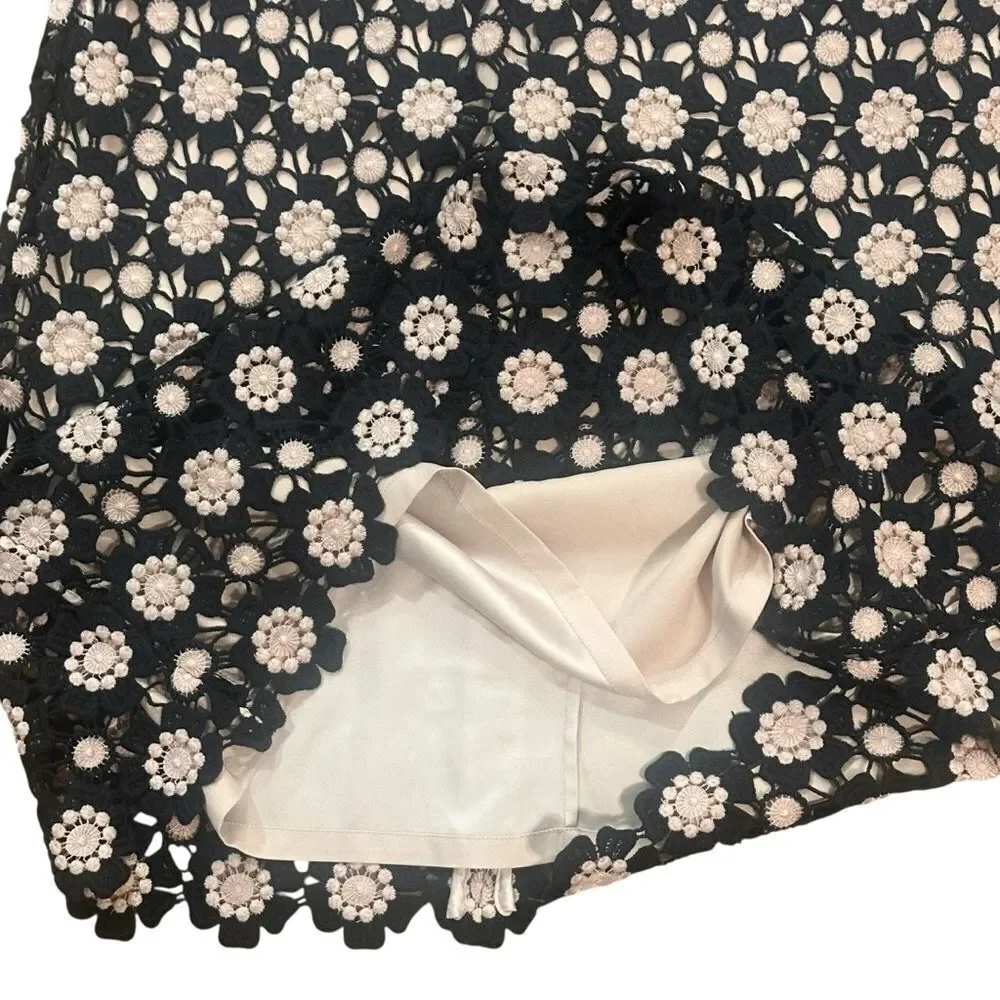 Kate Spade Black Pink Flower Lace Shift Dress Size 2